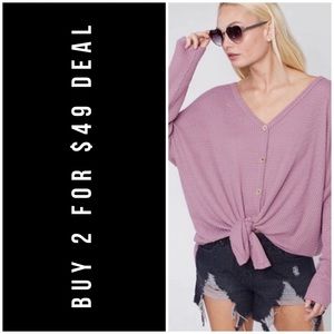❄️MAUVE WAFFLE BUTTON DOWN TOP